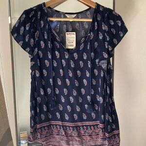 NWT Lucky Brand Women’s Boho Top (Size L) - Navy and Pink